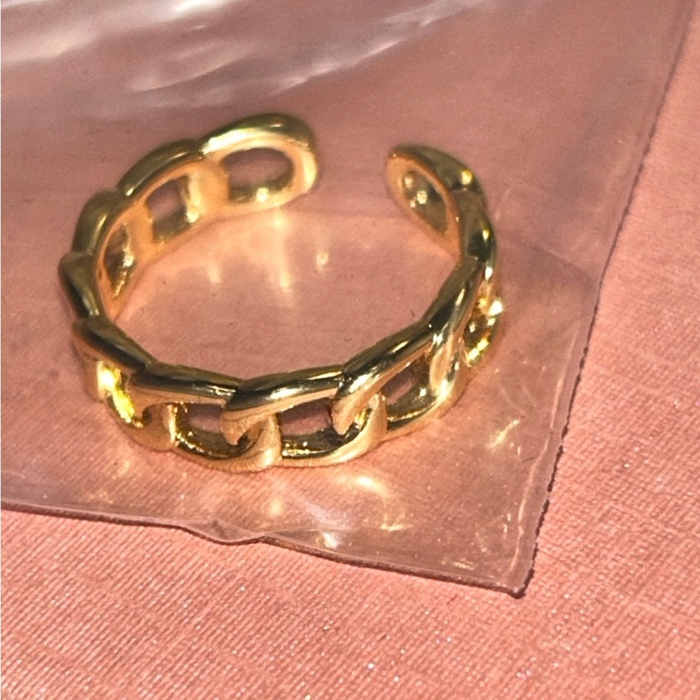 Gold Curb Link Chain Adjustable Ring | Minimalist Statement Jewelry